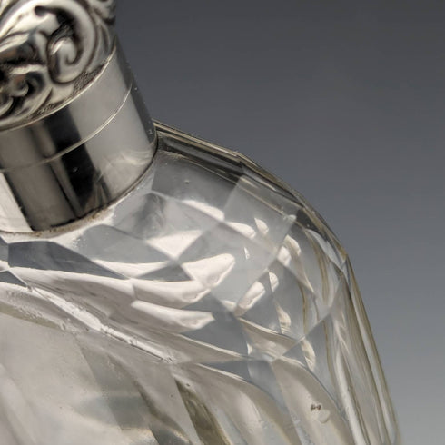 1900年 英国アンティーク ガラス製 フラスコ 純銀蓋 R W Forsyth